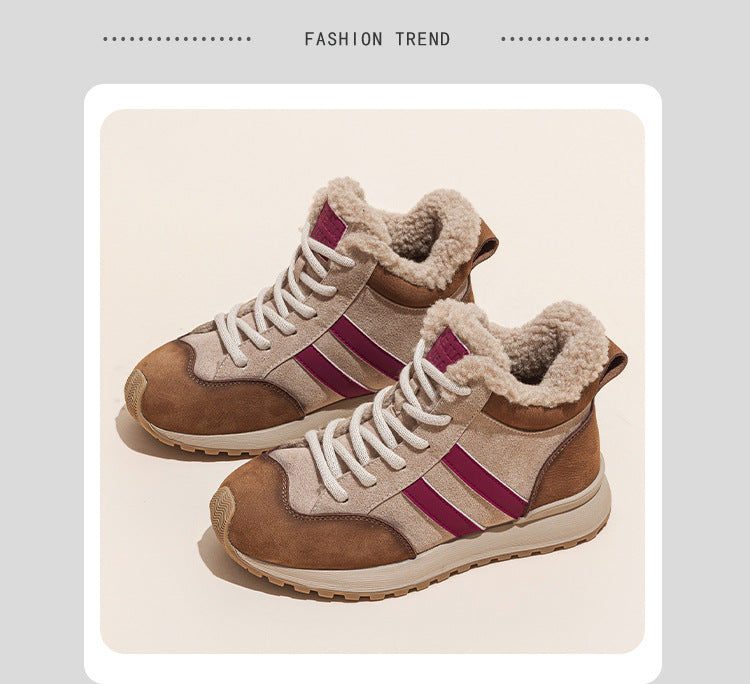 Women's Cowhide German Training Autumn Genuine Retro Lace Up Increased Women's Cotton Shoes