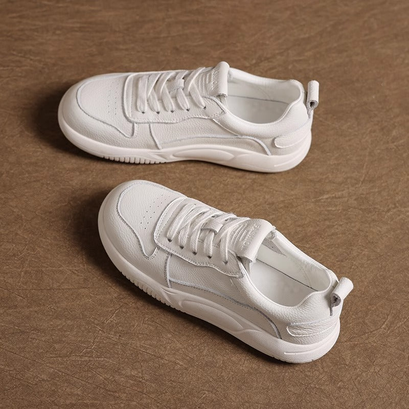Women's Cowhide Veet White Soft Bottom Sports Leisure Women's Casual Shoes
