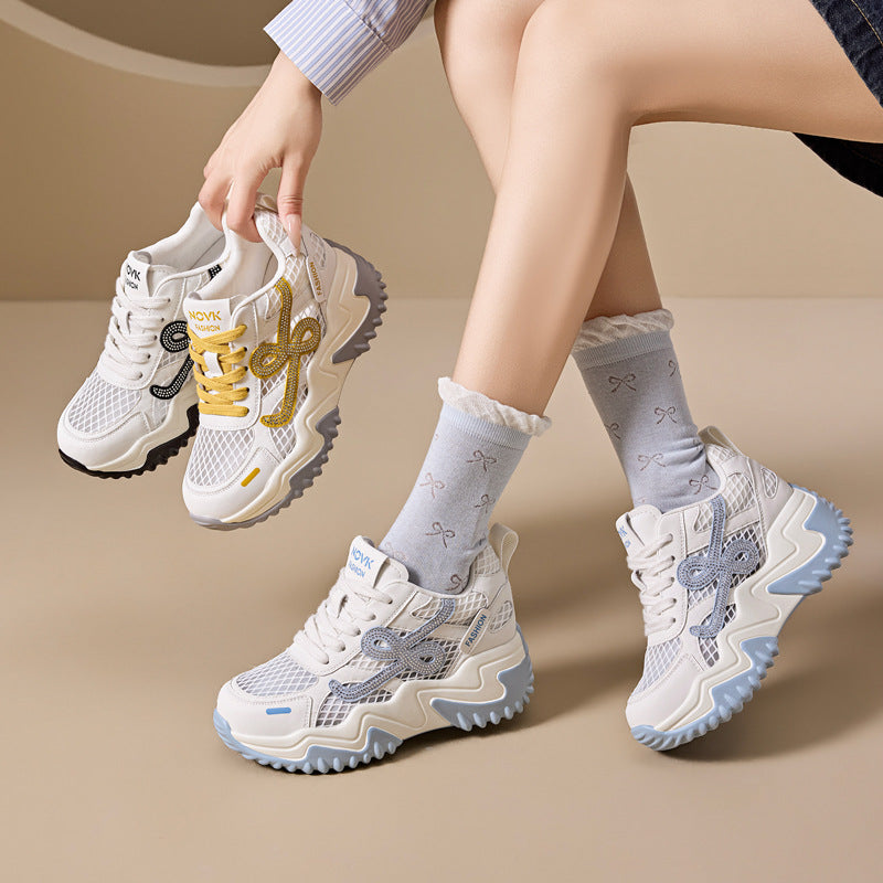 Women's Korean Style Rhinestone Platform Mesh Surface Women's Casual Shoes