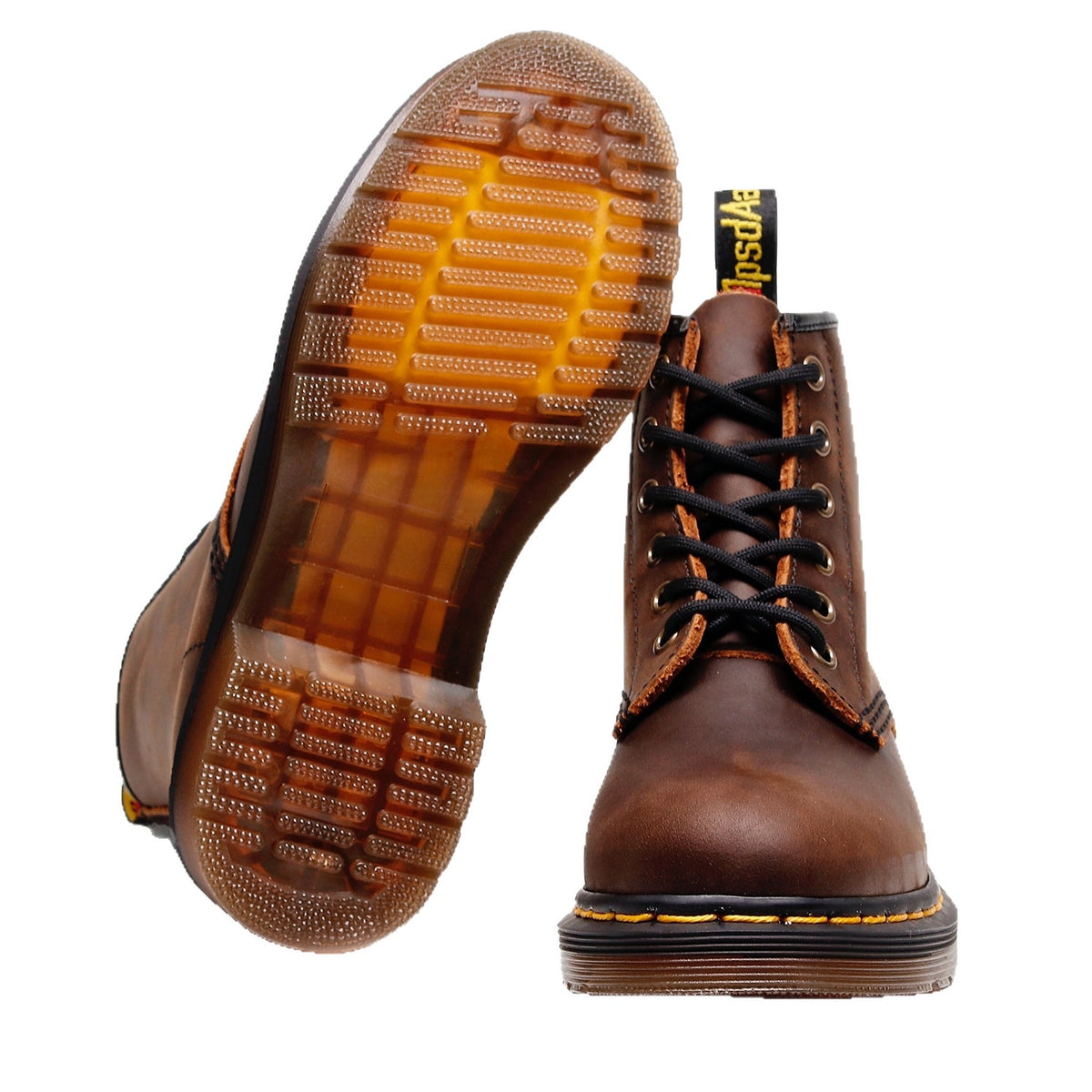 Women's & Men's Crazy Horse Dark Brown Motorcycle Retro British Style Short Round Women's Leather Boots