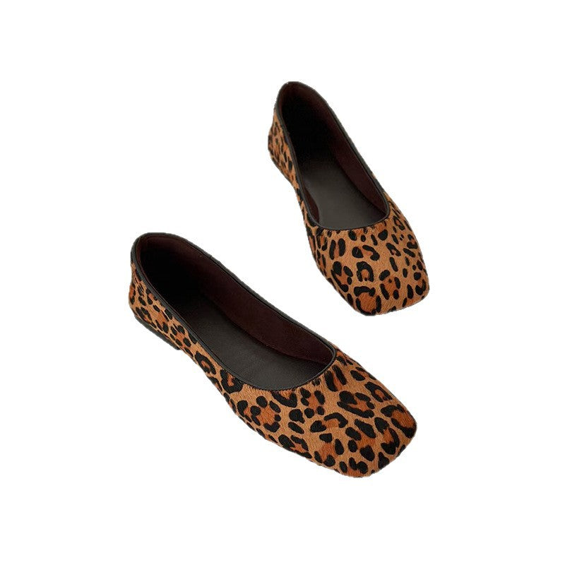 Spring European Goods Genuine Soft Sheepskin Flat Low-cut Square Toe Women's Casual Shoes