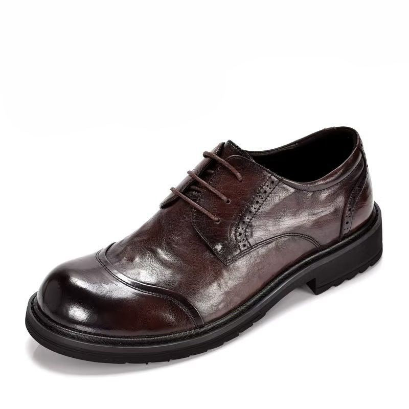 Men's Round Head Thick Bottom Wide Toe Green Men's Business Leather Shoes