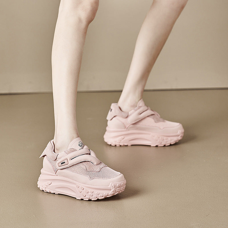 Women's Korean Velcro Platform White Height Increasing Insole Women's Casual Shoes