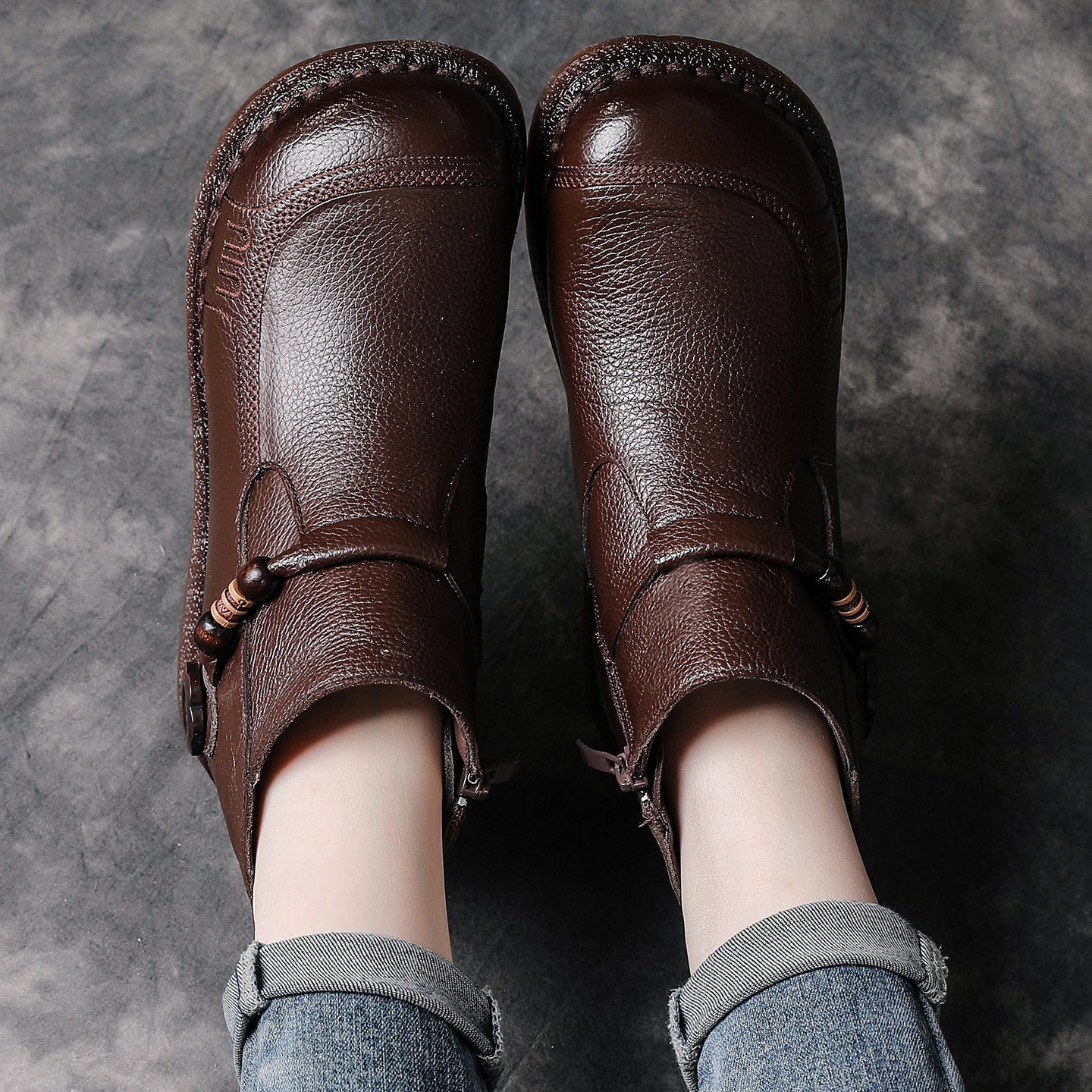 Women's Retro Ethnic Style Booties Beef Tendon Soft Bottom Fat Feet Women's Leather Boots