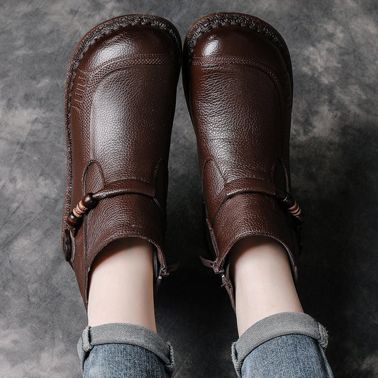 Women's Retro Ethnic Style Booties Beef Tendon Soft Bottom Fat Feet Women's Leather Boots