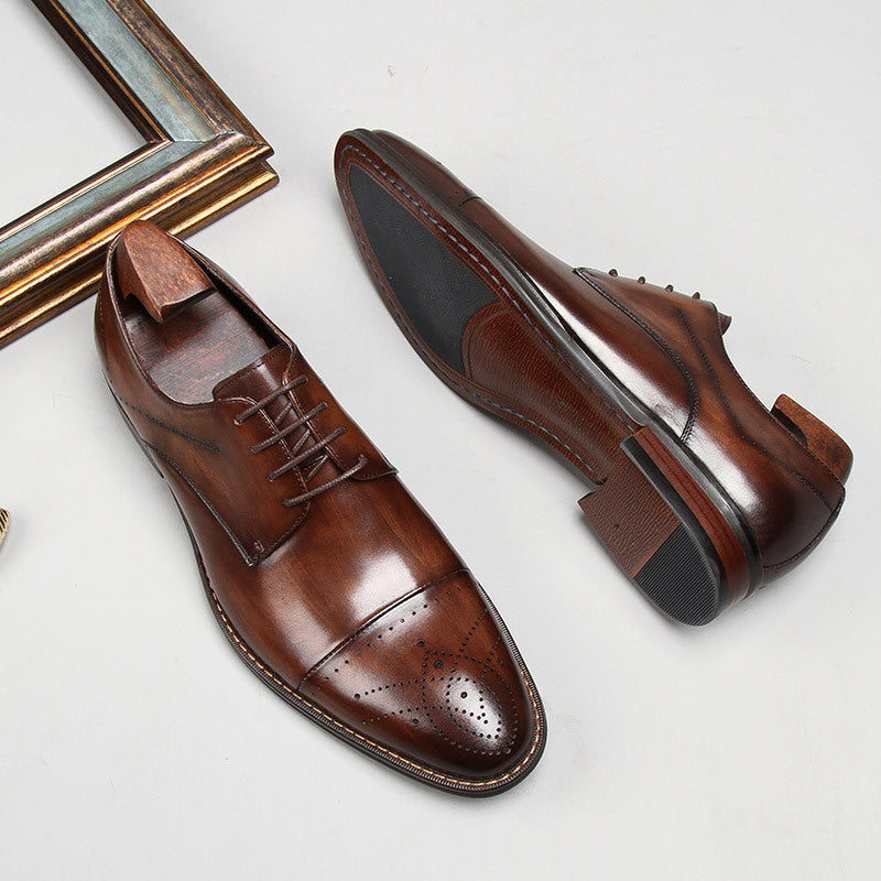 Men's Dress Three End Cutting Carved Groom Men's Business Leather Shoes