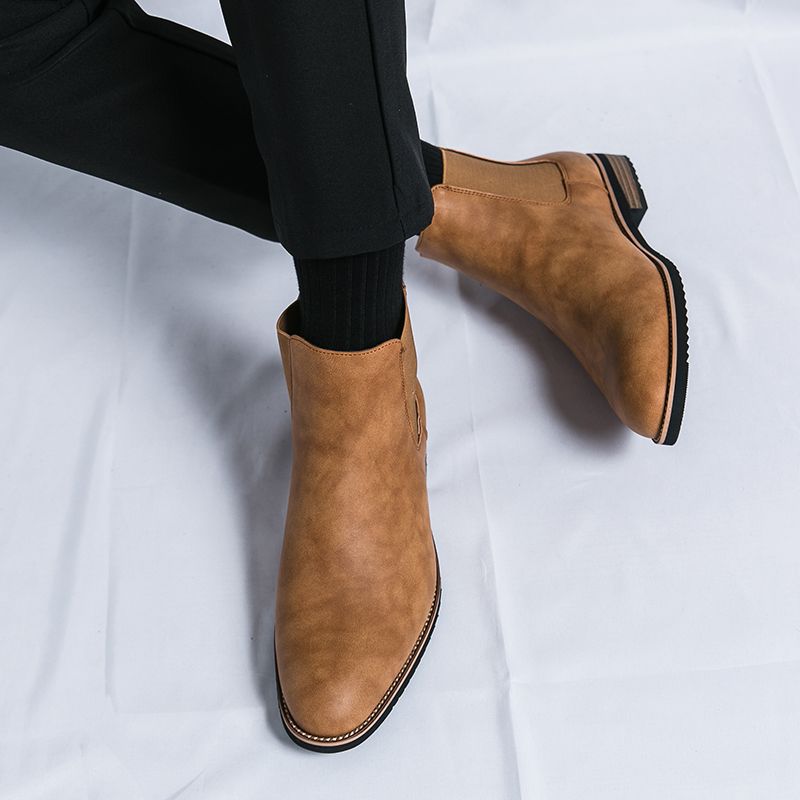Men's Style Pointed Toe Platform Height Increasing Leather Shoes