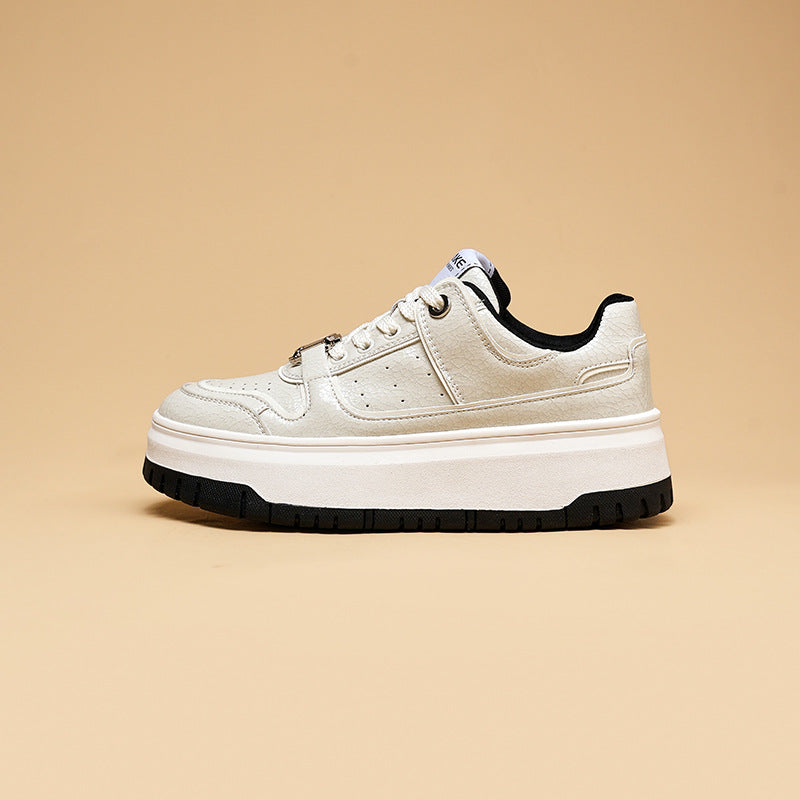 Burst Crack Cowhide Platform Board Spring Casual Shoes
