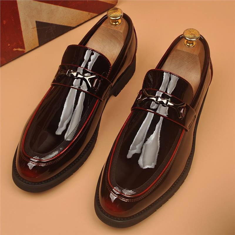 Men's British Glossy Pointed Patent Formal Wear Men's Business Leather Shoes