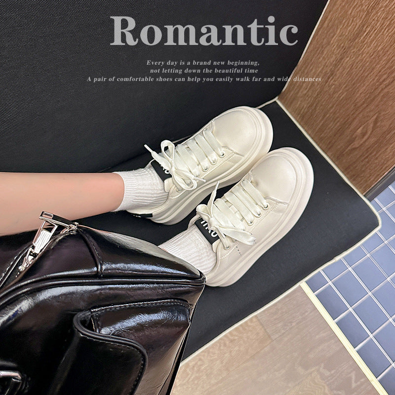 Women's Classic Round Head Thick Bottom Height Increasing White Preppy Style Women's Casual Shoes