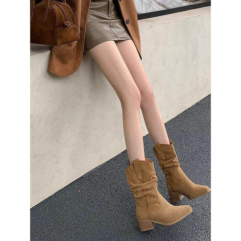 Women's Sheepskin Version Pointed Ankle Thin Pile Style Thick Fashion Boots