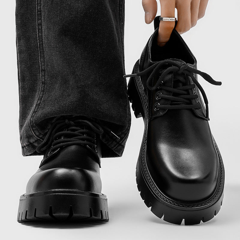 Men's Thick Bottom Increased Business Formal Wear High-grade Big Head Low Men's Casual Leather Shoes