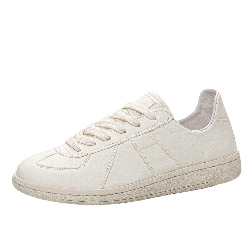 Women's White Flat Top Layer Cowhide Breathable Skateboard Sneakers