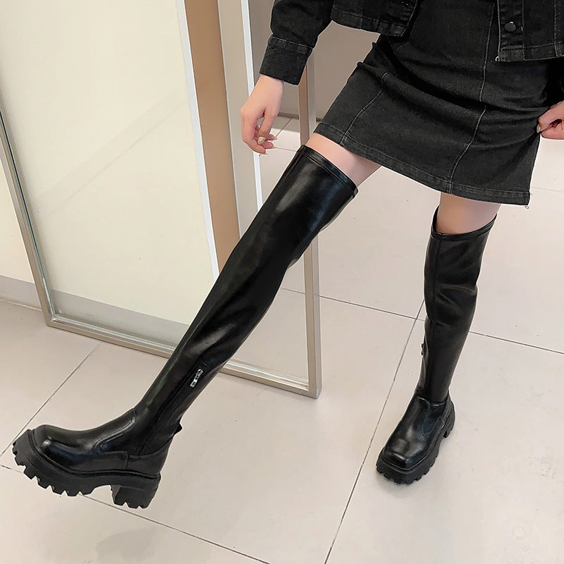 Women's The Knee Big Tube Circumference Slimming Knight Women's Leather Boots