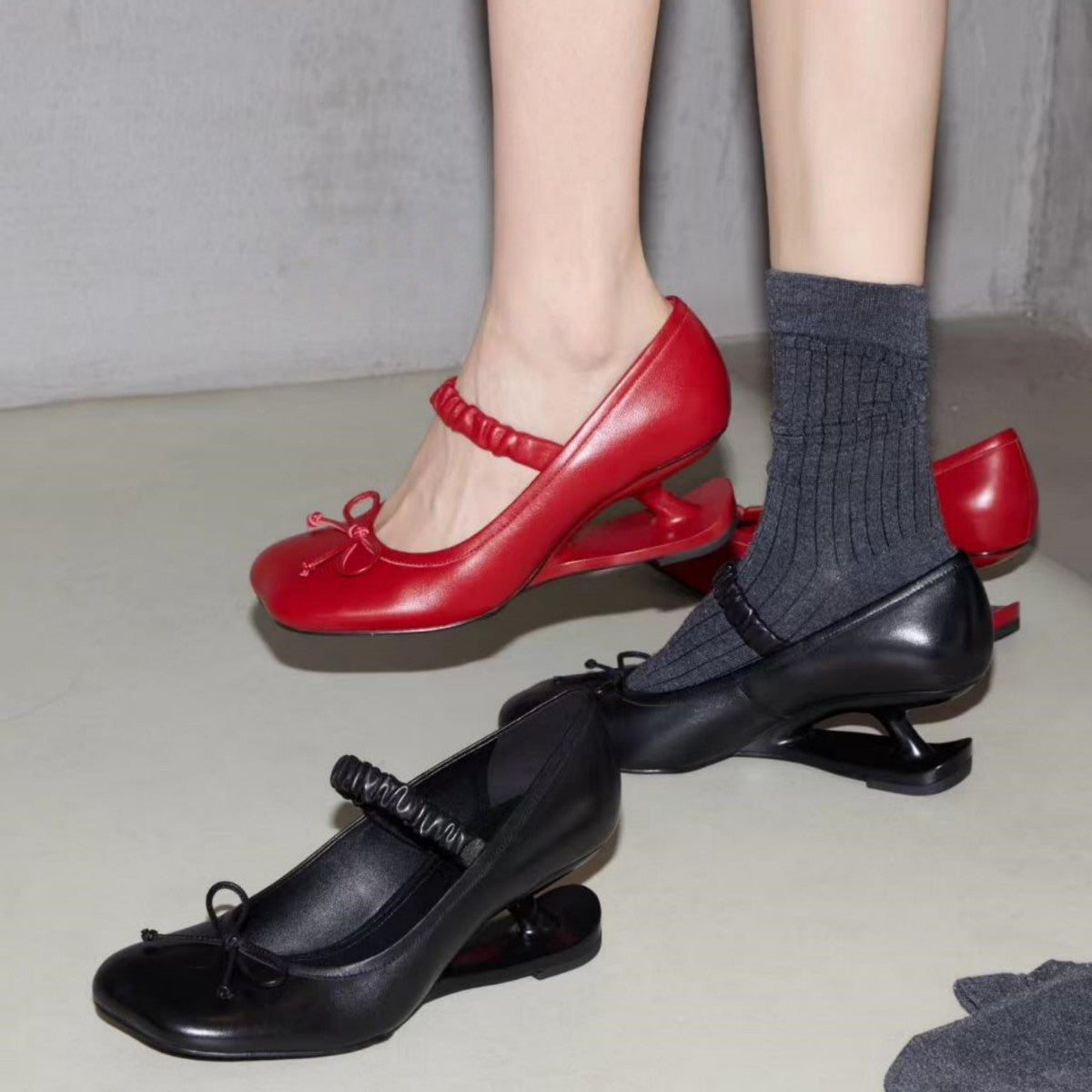 Style Retro Elegant High Fairy Suspension Profiled Bow Mary Heels