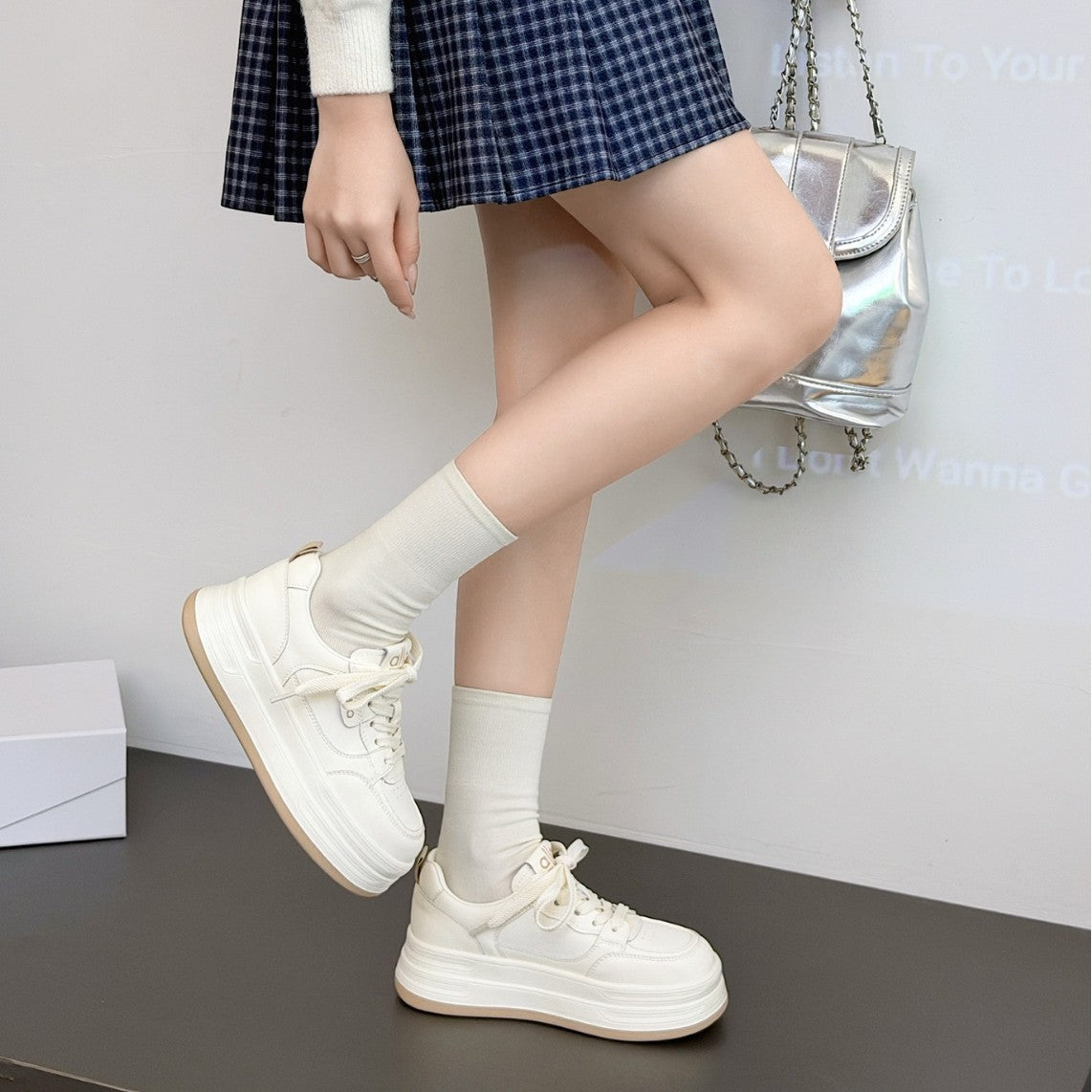 Women's Platform White Spring Comfortable Lightweight Exercise Board Women's Casual Shoes