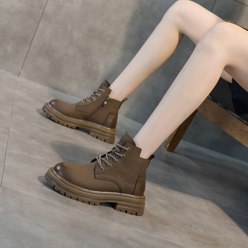 Women's Platform Martin Single Mid Chunky Thin Boots