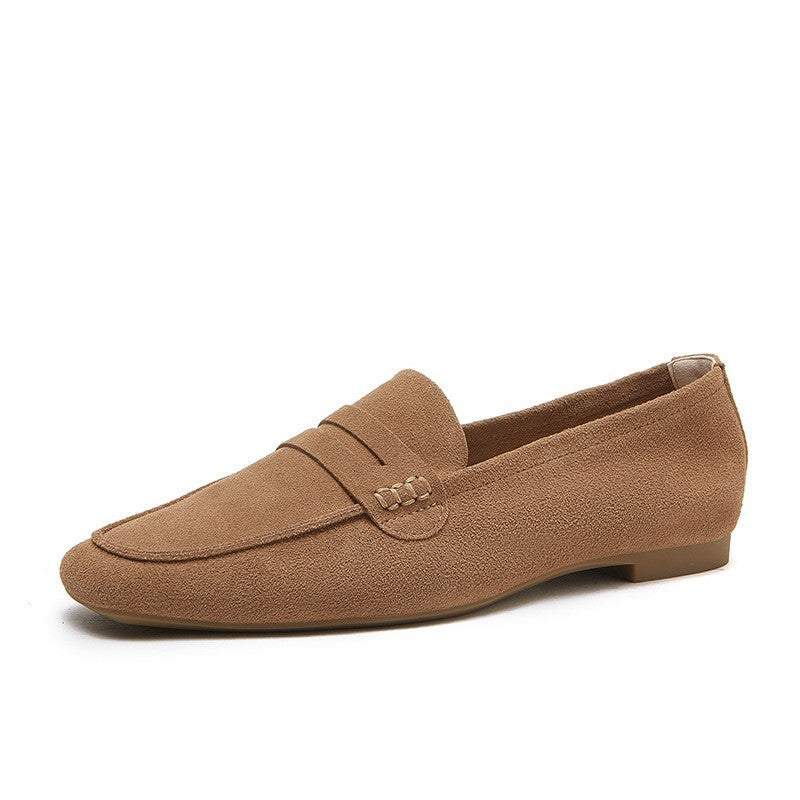 Women's Genuine Square Toe Soft Bottom Black Flat Loafers