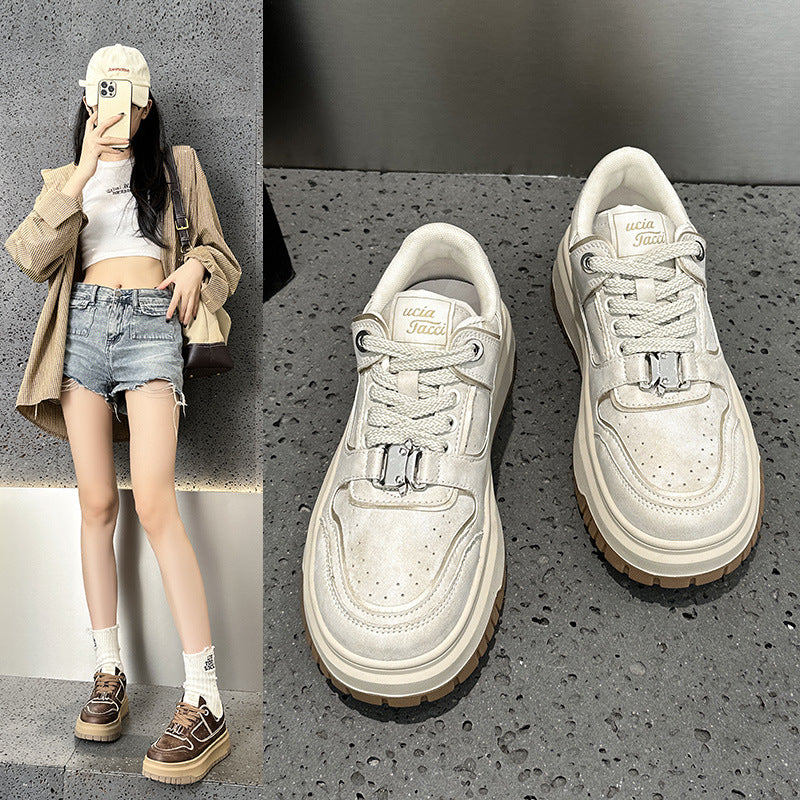 Women's White Thick Sole Increased Soft Breathable Bread Muffin German Training Women's Casual Shoes