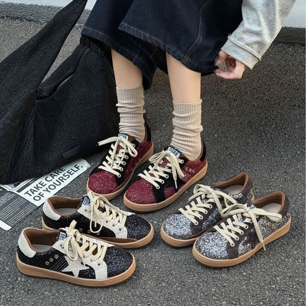 Women's Distressed Star Pattern Spring Fashion Flat Women's Casual Shoes
