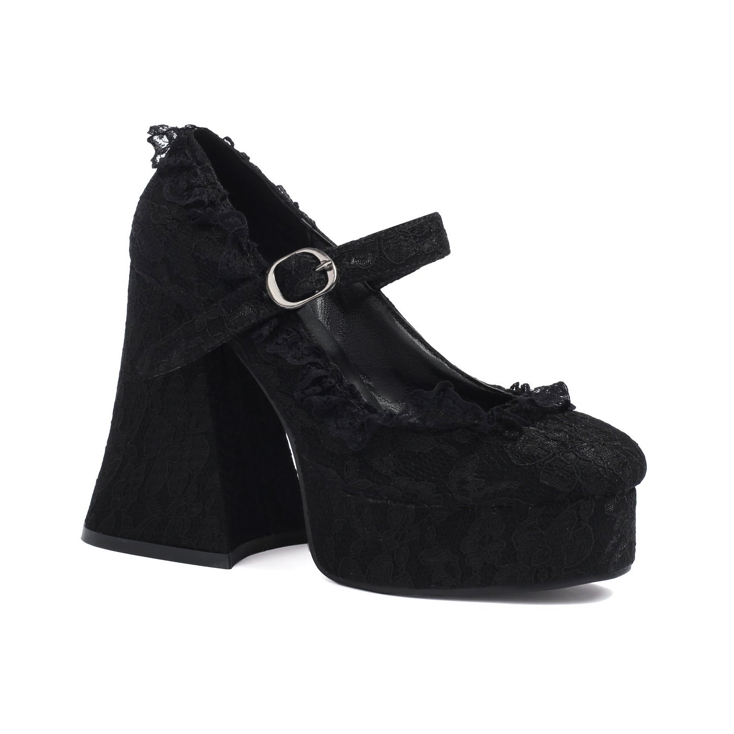 Waterproof Platform High Elegant Thick Bottom Lace Edge Mary Jane Heels