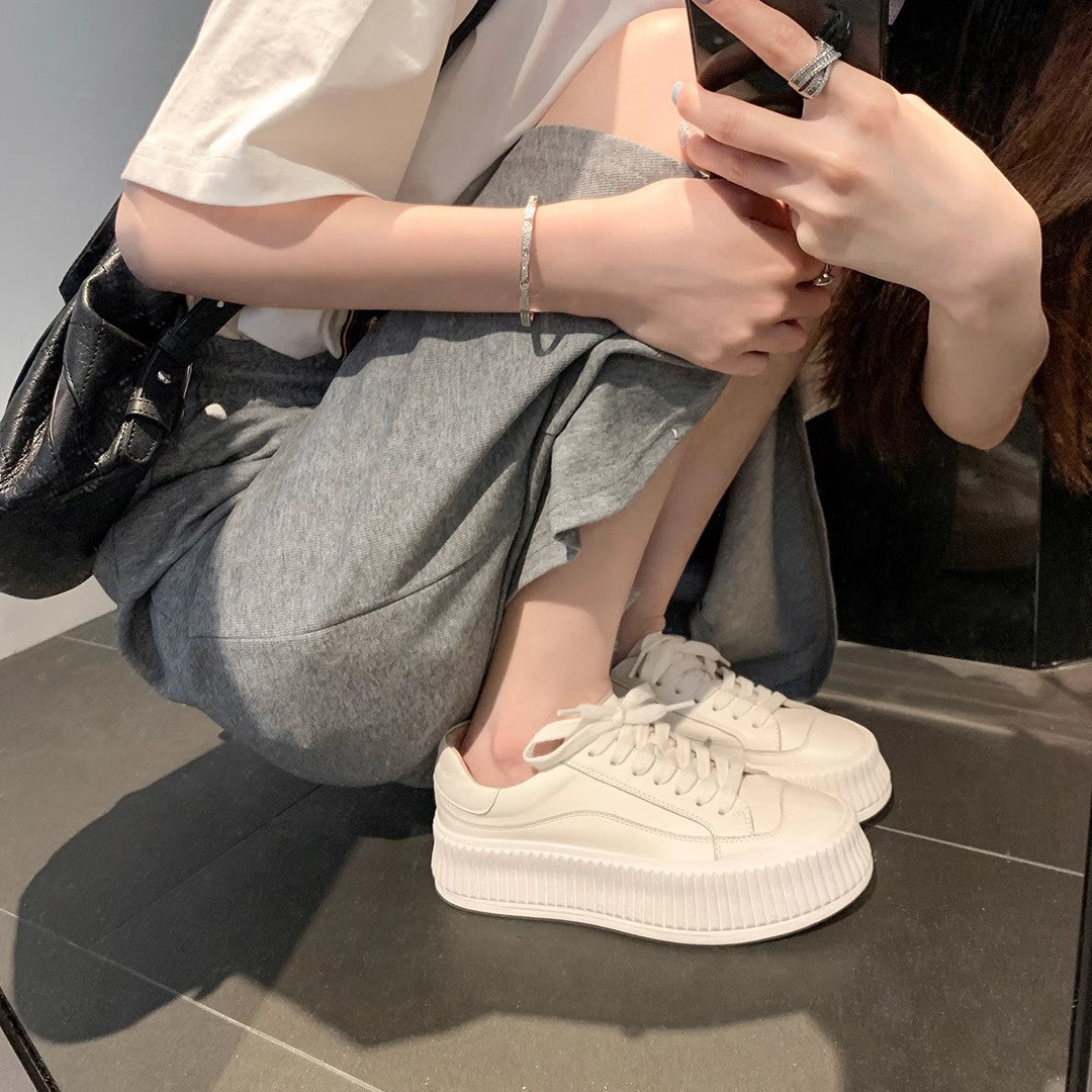 Women's Platform White Lace Up Muffin Sports Women's Casual Shoes