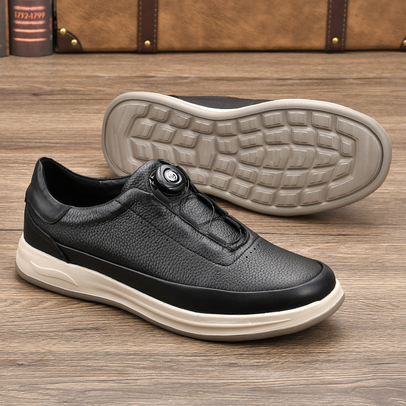 Men's Light Bottom Top Layer Calf Automatic Rotary Button Sports Pigskin Men's Casual Leather Shoes