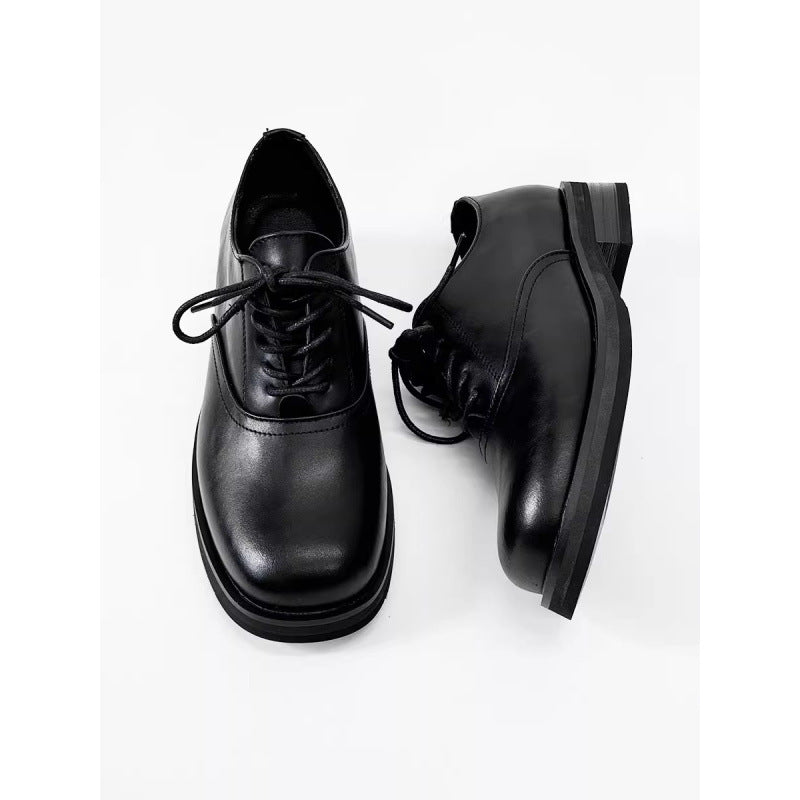 Women's & Men's Style Derby Platform Height Increasing Square Men's Casual Leather Shoes