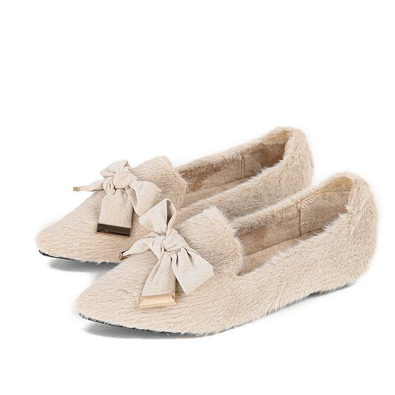 Women's & Men's Fluffy Outer Wear Flat Pointed Mink Fur Women's Shoes