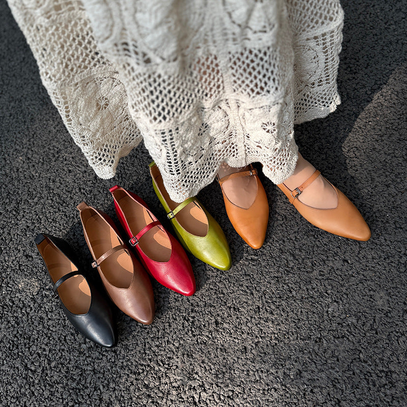 Women's Toe Buckle Flat Soft Bottom Surface Korean Women's Casual Shoes