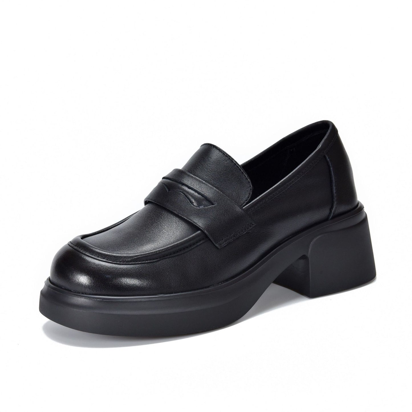 Women's First Layer Cowhide Black British Style Platform Autumn Loafers