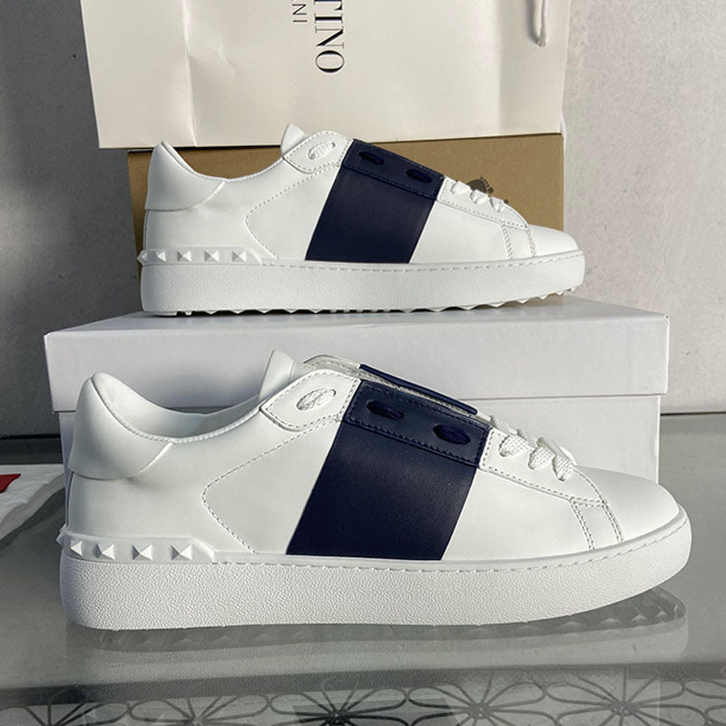 Women's & Men's Rivet White Top Layer Cowhide Platform Sneakers