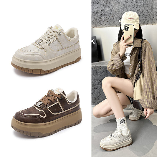 Women's White Thick Sole Increased Soft Breathable Bread Muffin German Training Women's Casual Shoes