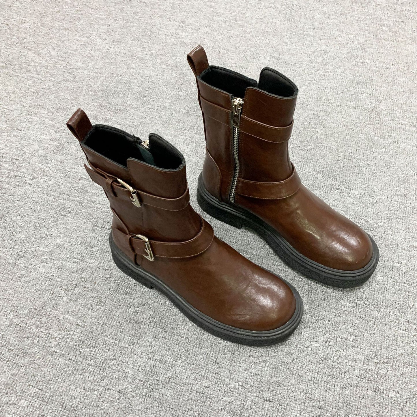 Shrink Horse Ring With Side Zipper Chunky Heels