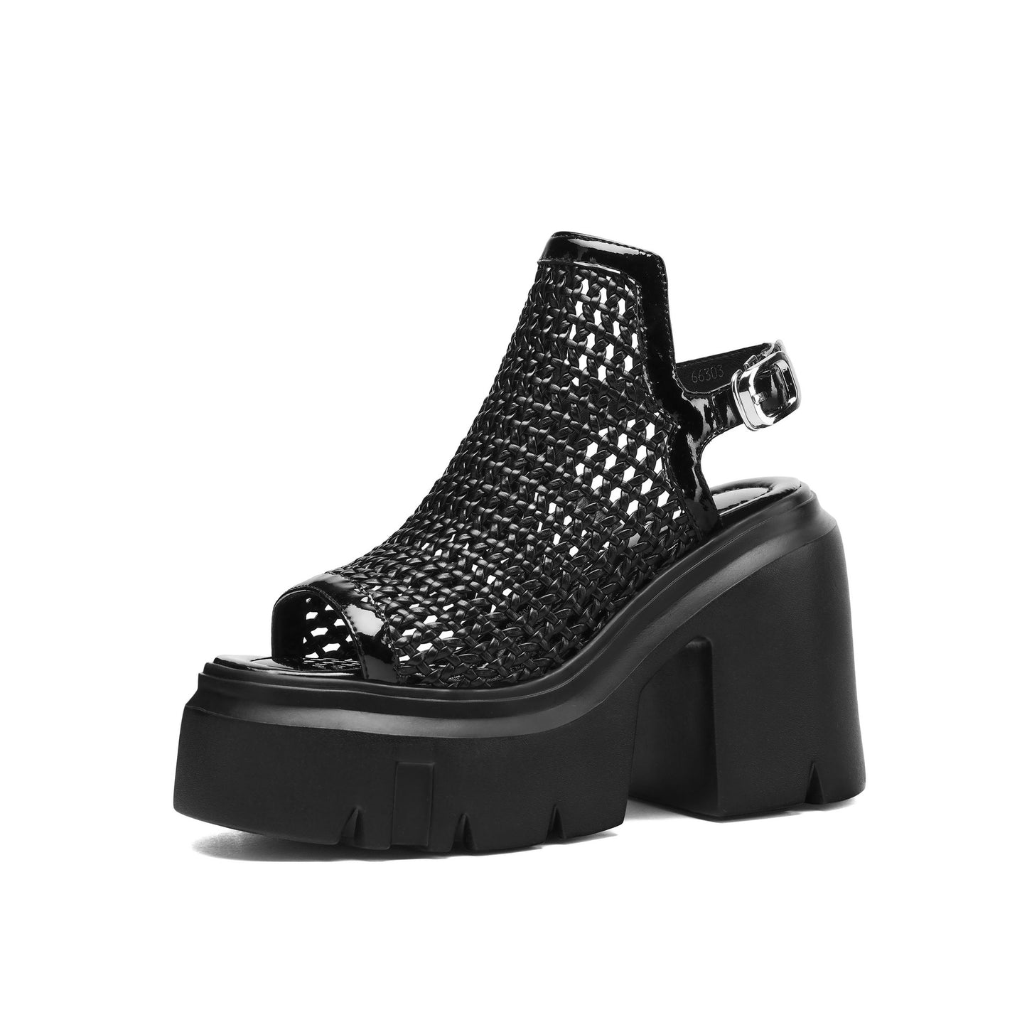 Women's Summer Height Increasing Weaving Hollow Fishnet Design Small Thick-soled Peep High Heeled Sandals