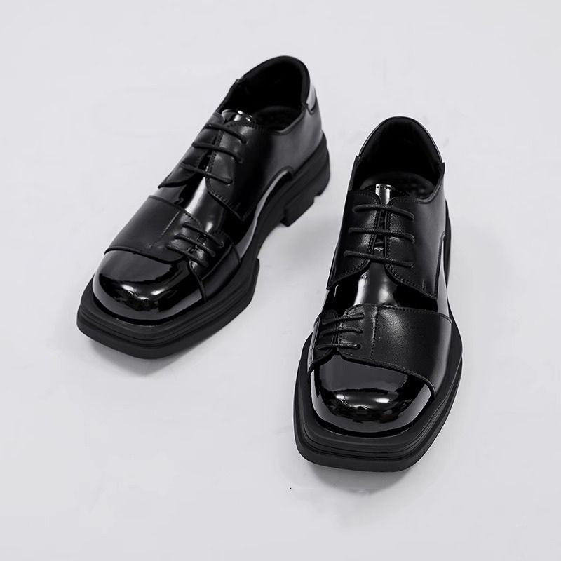 Men's Breathable Black Height Increasing Insole Square Toe Men's Business Leather Shoes