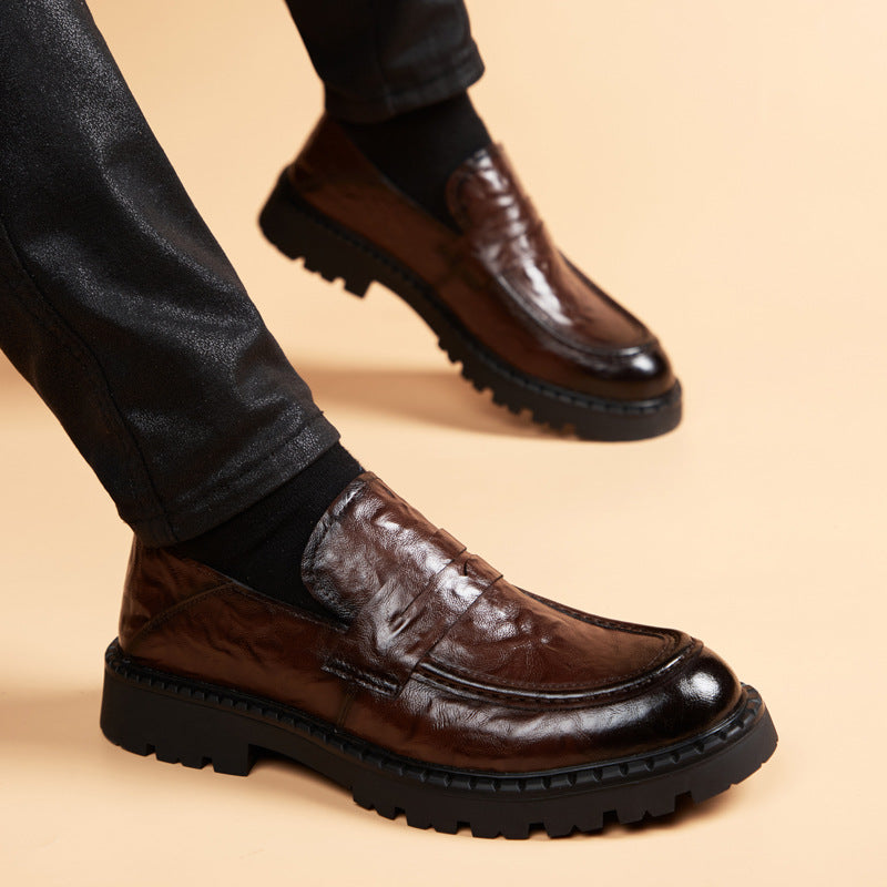 Men's On British Slip-on Soft Surface Height Increasing Insole Bottom Genuine Men's Shoes