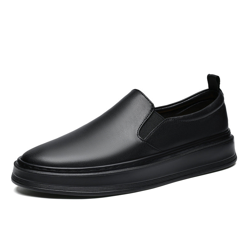 Men's One Pedal Board White Spring Slip-on Leather Shoes