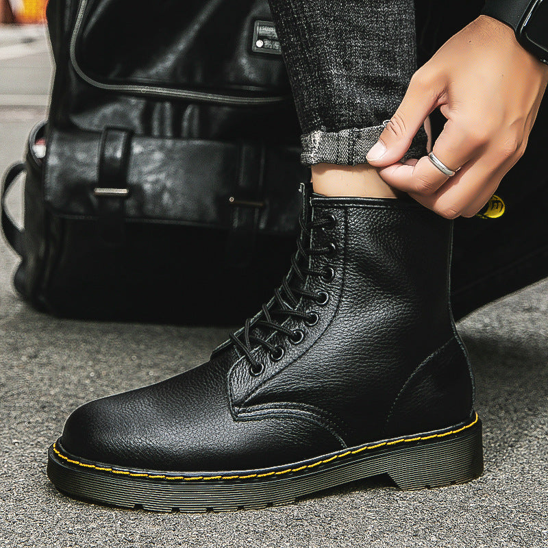 Women's & Men's Cowhide Martin Lychee Pattern Round Head Boots