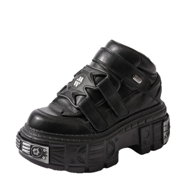 Women's Heavy Metal Platform Punk Dark Motorcycle Leather Shoes