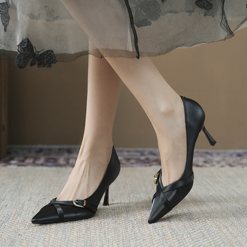 Satin Cross Buckle Classy High Female Stiletto Long Women's Fashion Shoes