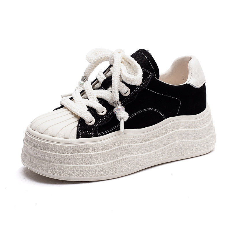 Women's Shu Contrast Color Platform Pumps Versatile White Women's Casual Shoes