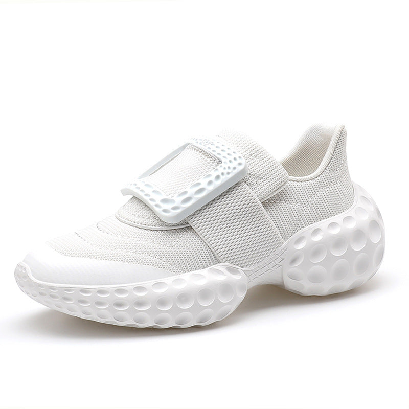 Women's Rhinestone Square Buckle Dad Platform Heightened Sneakers