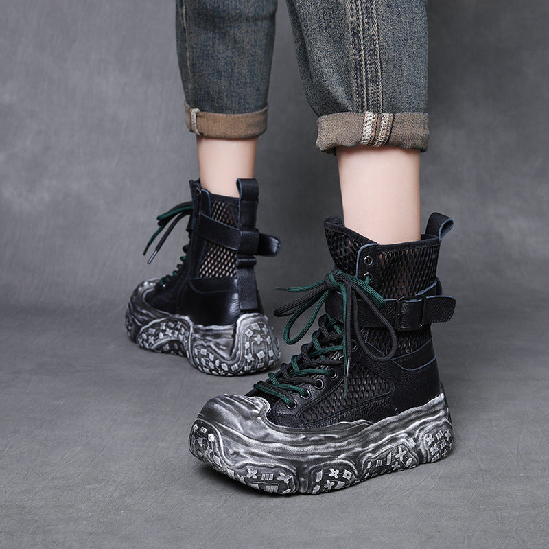 Women's Layer Cowhide Breathable Mesh Martin For Summer Platform Sandals