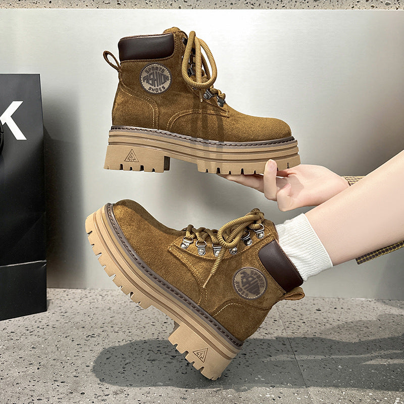 Women's Thick Bottom Vintage Suede Martin For Autumn Small British Boots