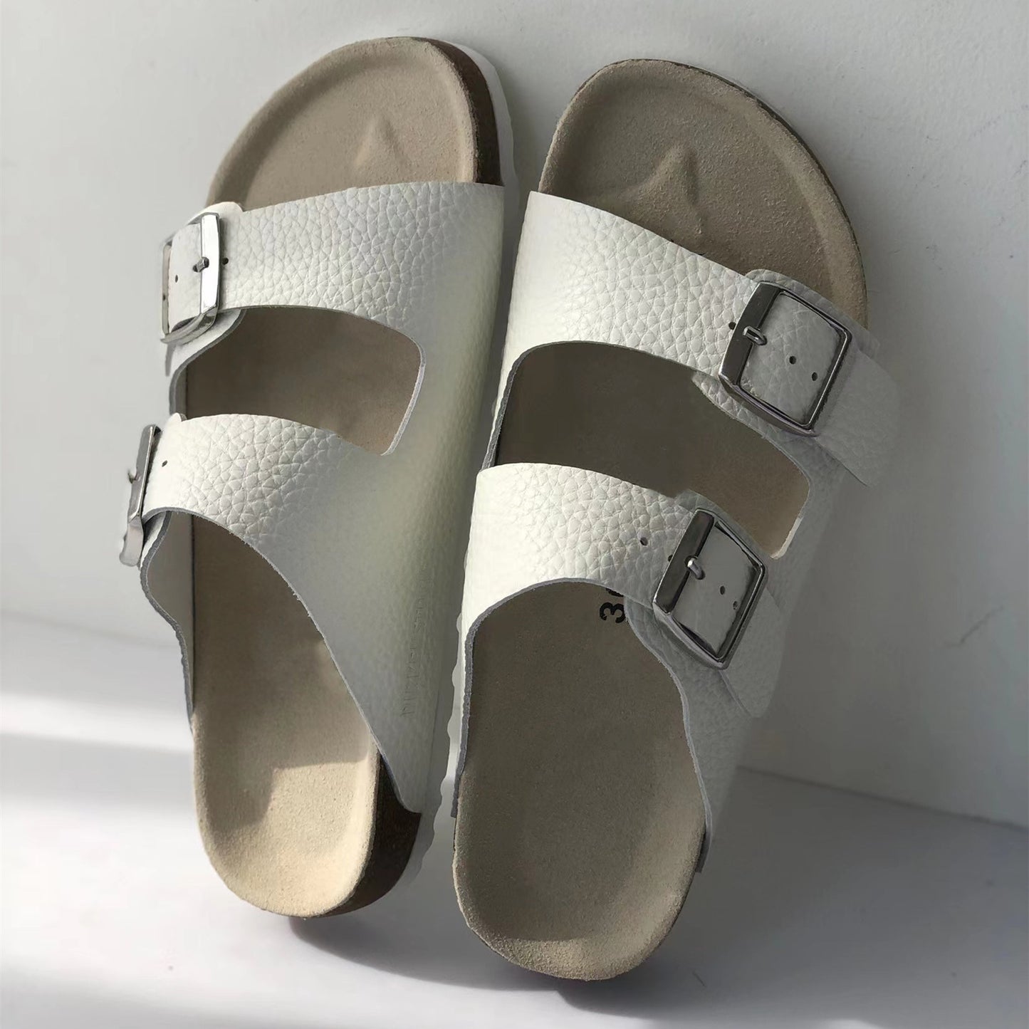 Women's Belt Buckle Cork Cowhide Soft Bottom Sandals