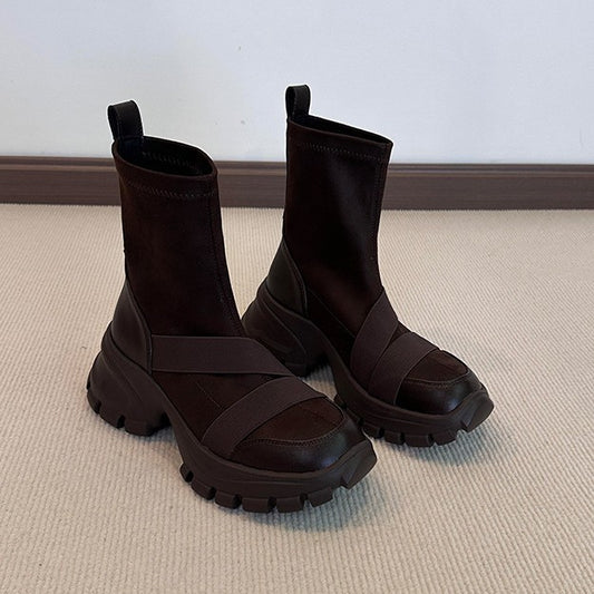 Women's Version Design Suede Cross Strap Small Platform Martin Retro Simple Boots