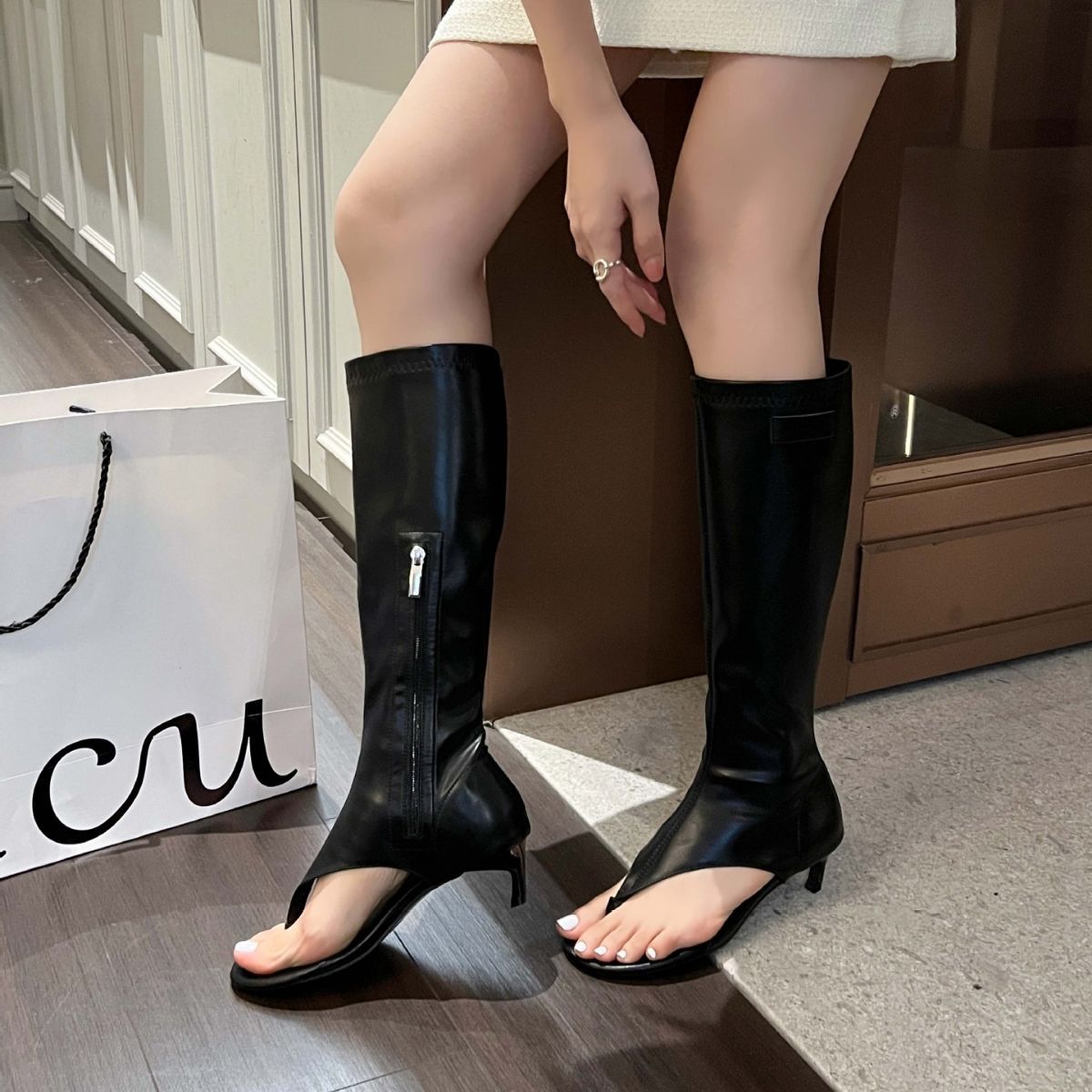 Cool Style Toe Below The Knee Stiletto High Leg Model Women's Leather Boots