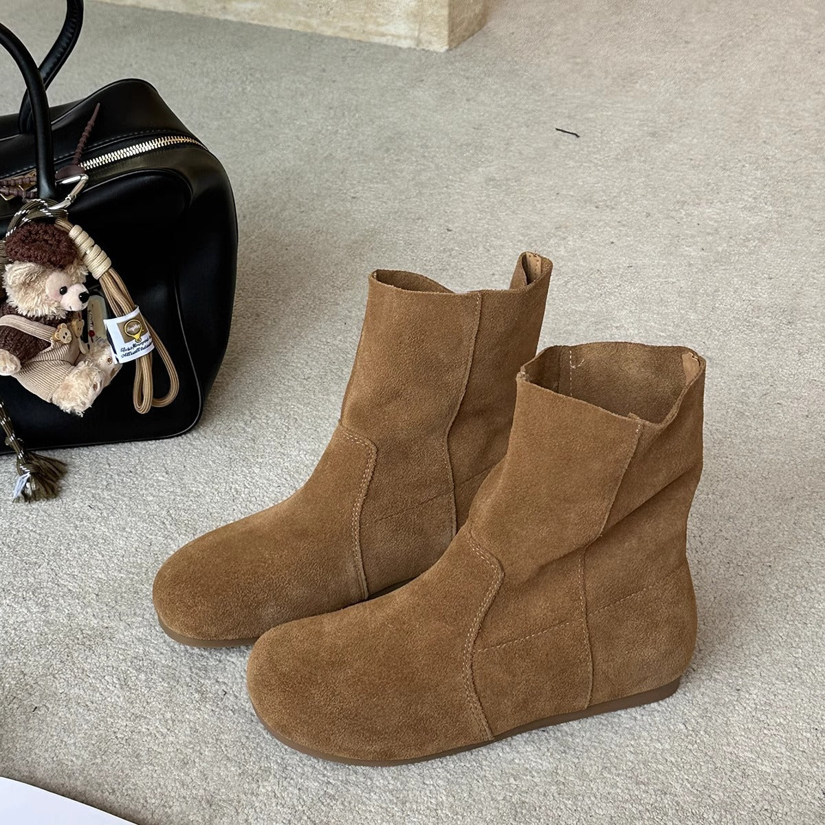 Women's Artistic Suede Flat Ankle Round Toe Women's Leather Boots
