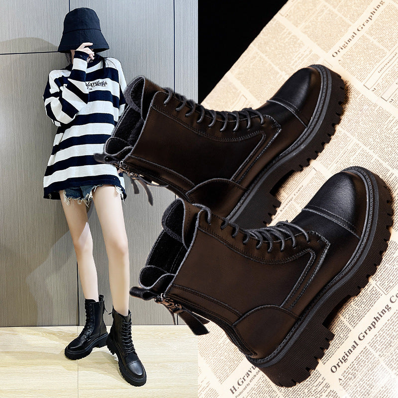 Thick Bottom Height Increasing Insole Small Fashion Martin Female Thick-soled Women's Leather Boots